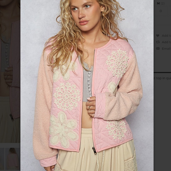 POL “ Pearl “ POL Round Neck Quilted Jacket with Crochet Patchwork Detail 94 - Picture 3 of 4